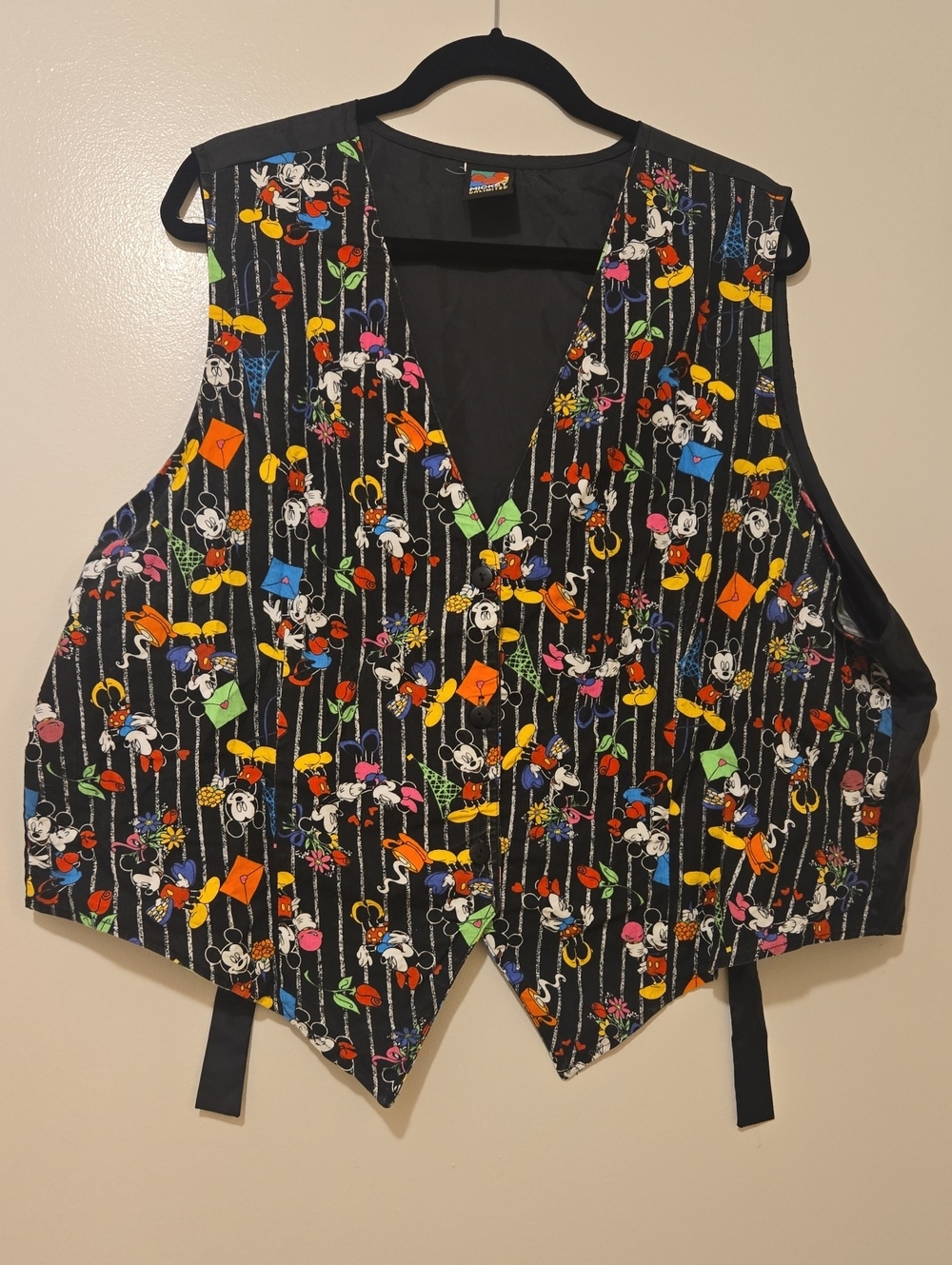 Vintage Mickey Mouse Novelty Vest - Black with Multicolor Print